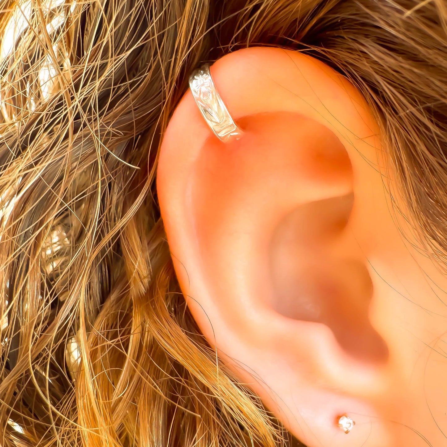 Flat Floral Mini Ear Cuff, Sterling Silver