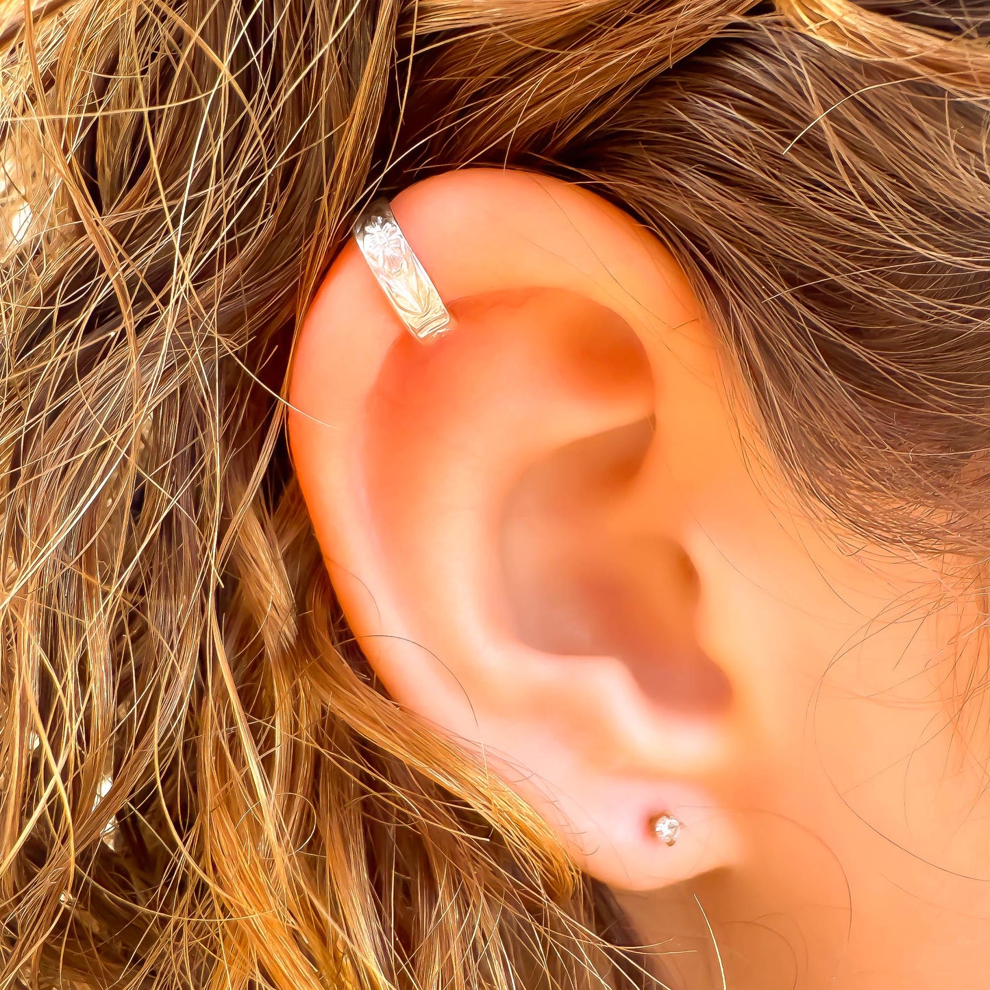 Flat Floral Mini Ear Cuff, Sterling Silver