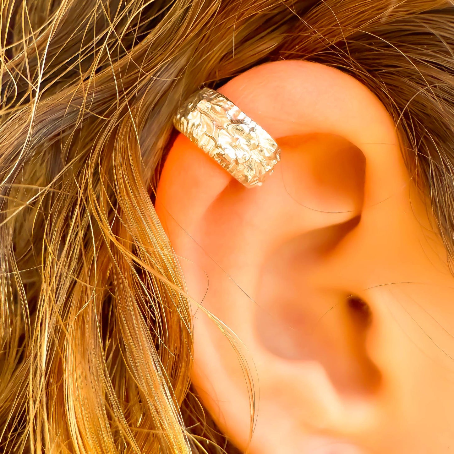 Floral Thick Mini Ear Cuff, Sterling Silver