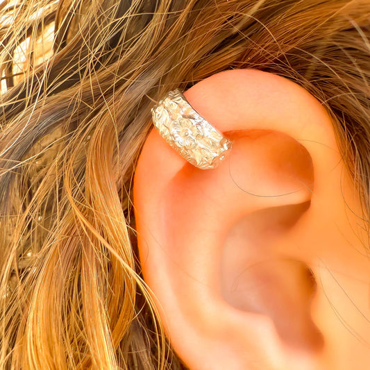 Floral Thick Mini Ear Cuff, Sterling Silver