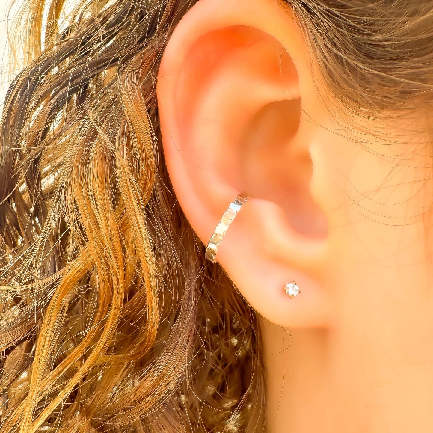 Flat Woven Conch Ear Cuff, Sterling Silver
