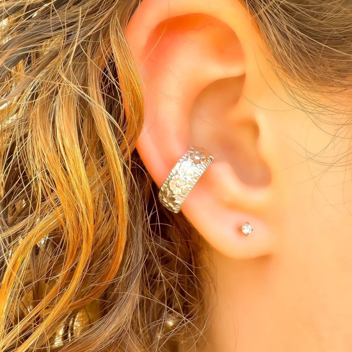 Floral Thick Conch Ear Cuff, Sterling Silver