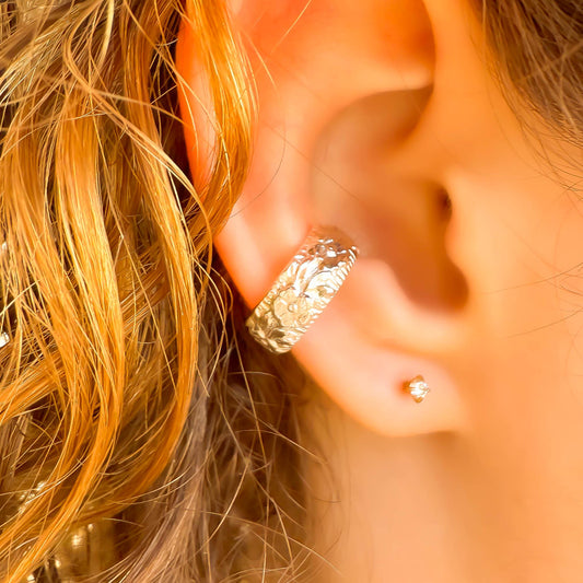 Floral Thick Conch Ear Cuff, Sterling Silver