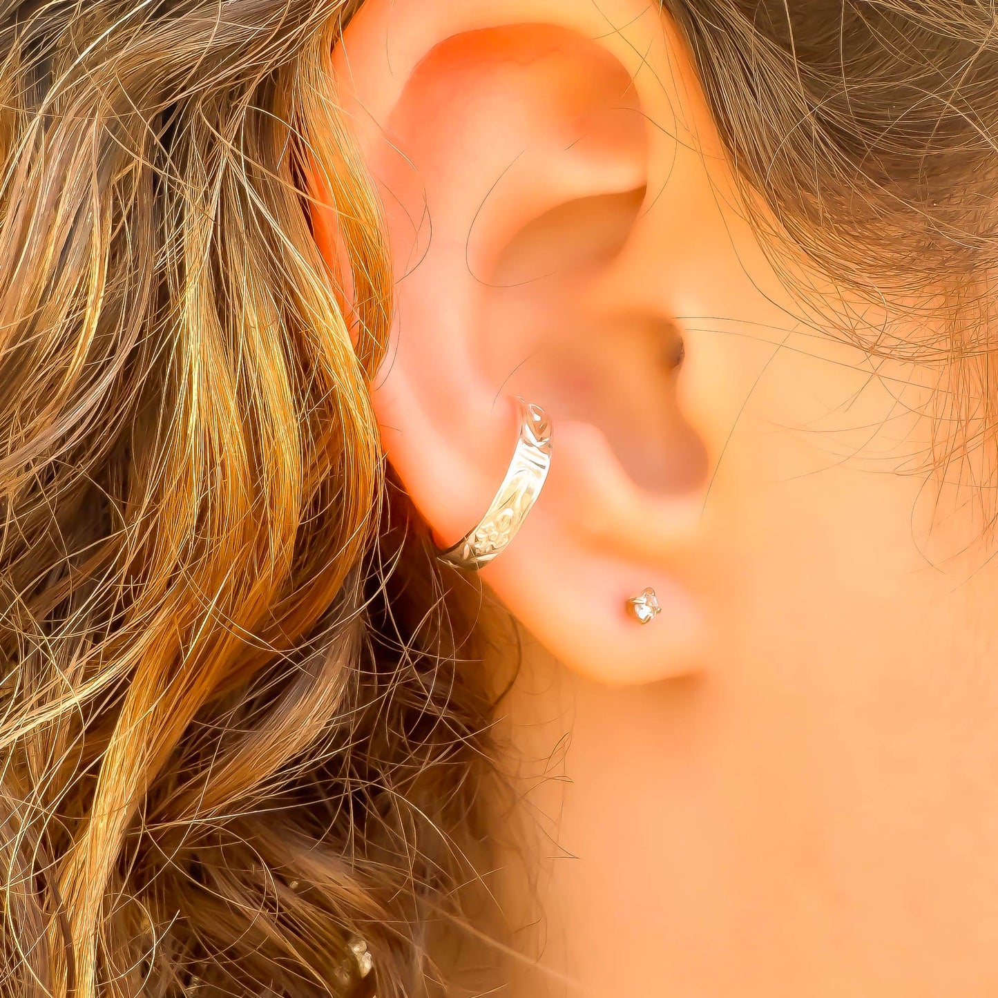 Floral Flat Conch Ear Cuff, Sterling Silver