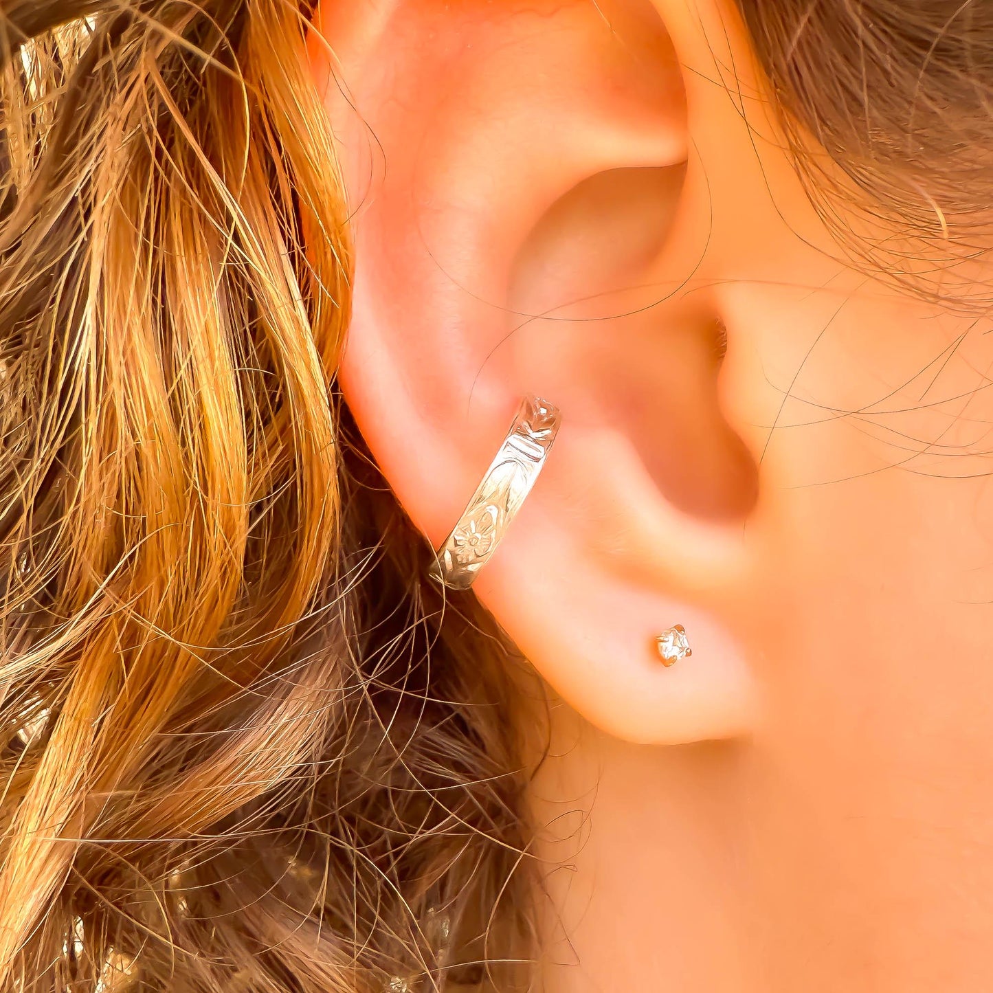 Floral Flat Conch Ear Cuff, Sterling Silver