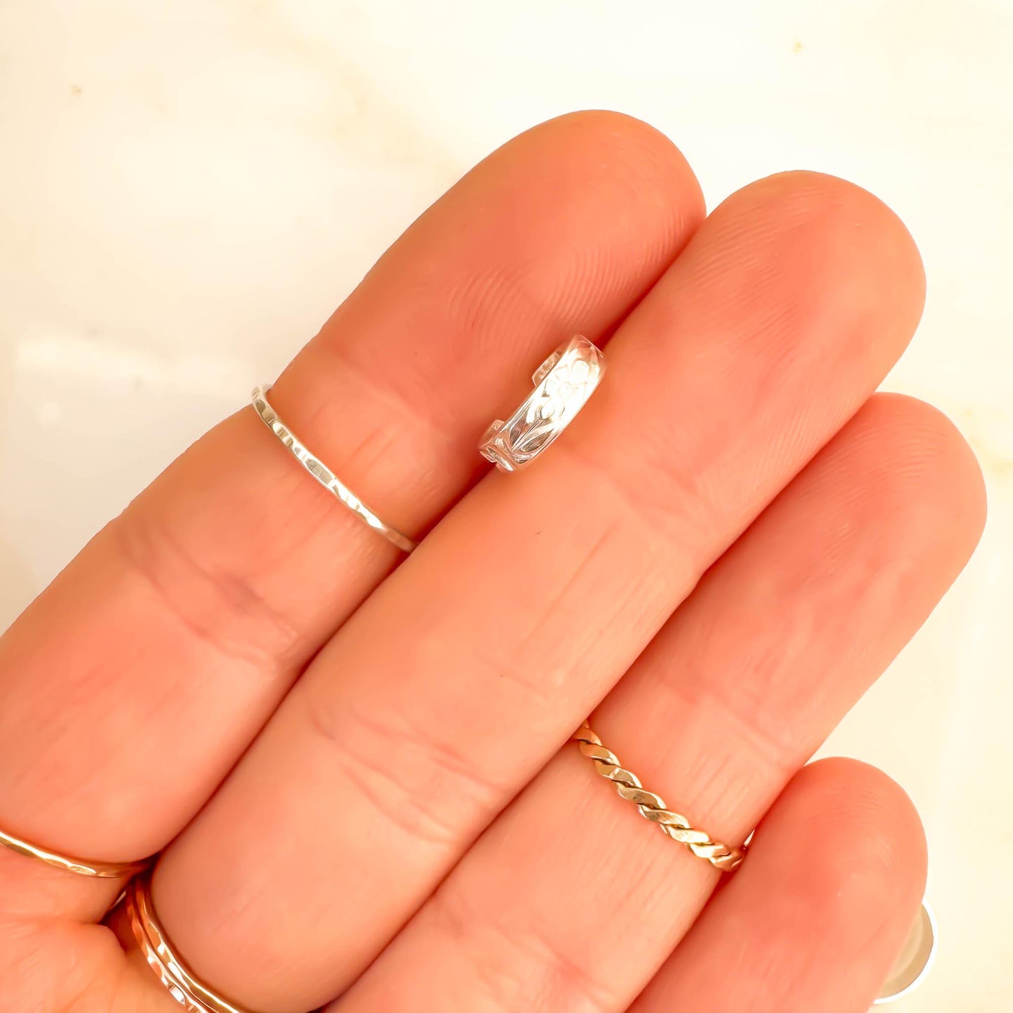 Flat Floral Mini Ear Cuff, Sterling Silver