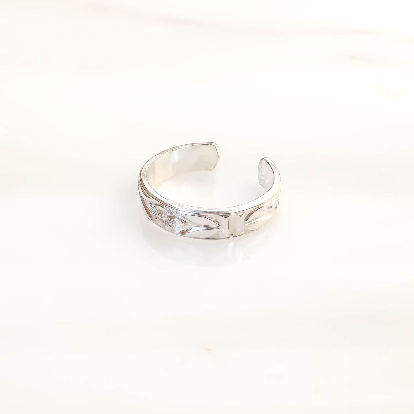 Floral Flat Conch Ear Cuff, Sterling Silver