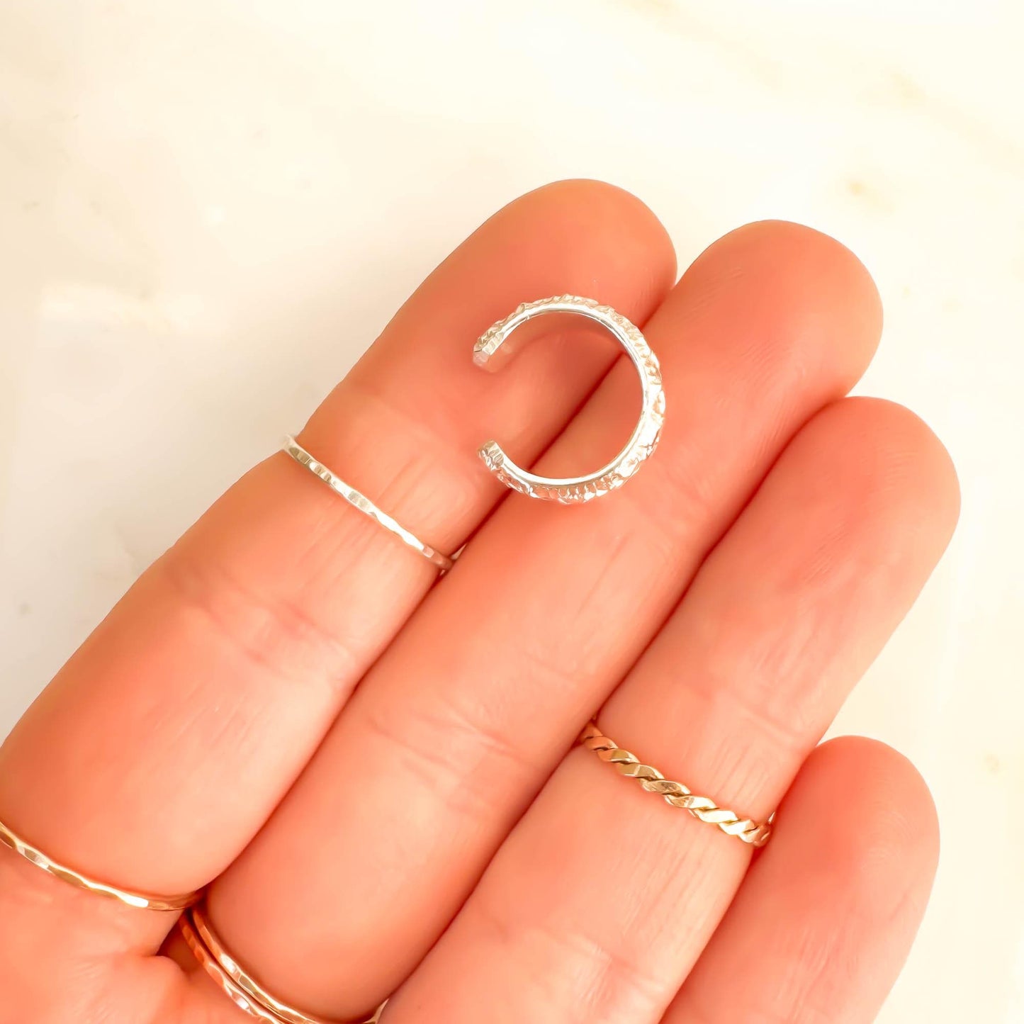 Floral Thick Conch Ear Cuff, Sterling Silver