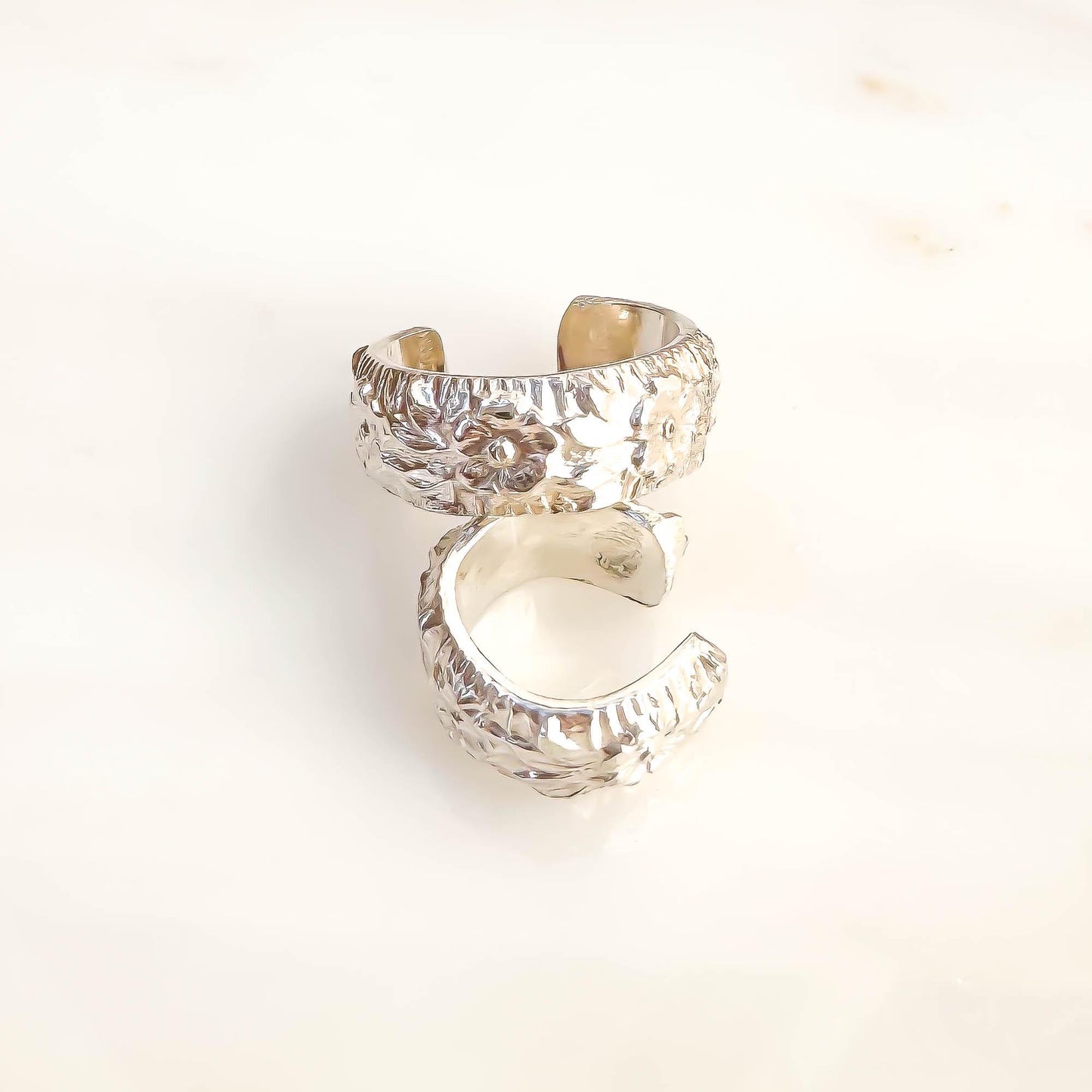 Floral Thick Mini Ear Cuff, Sterling Silver