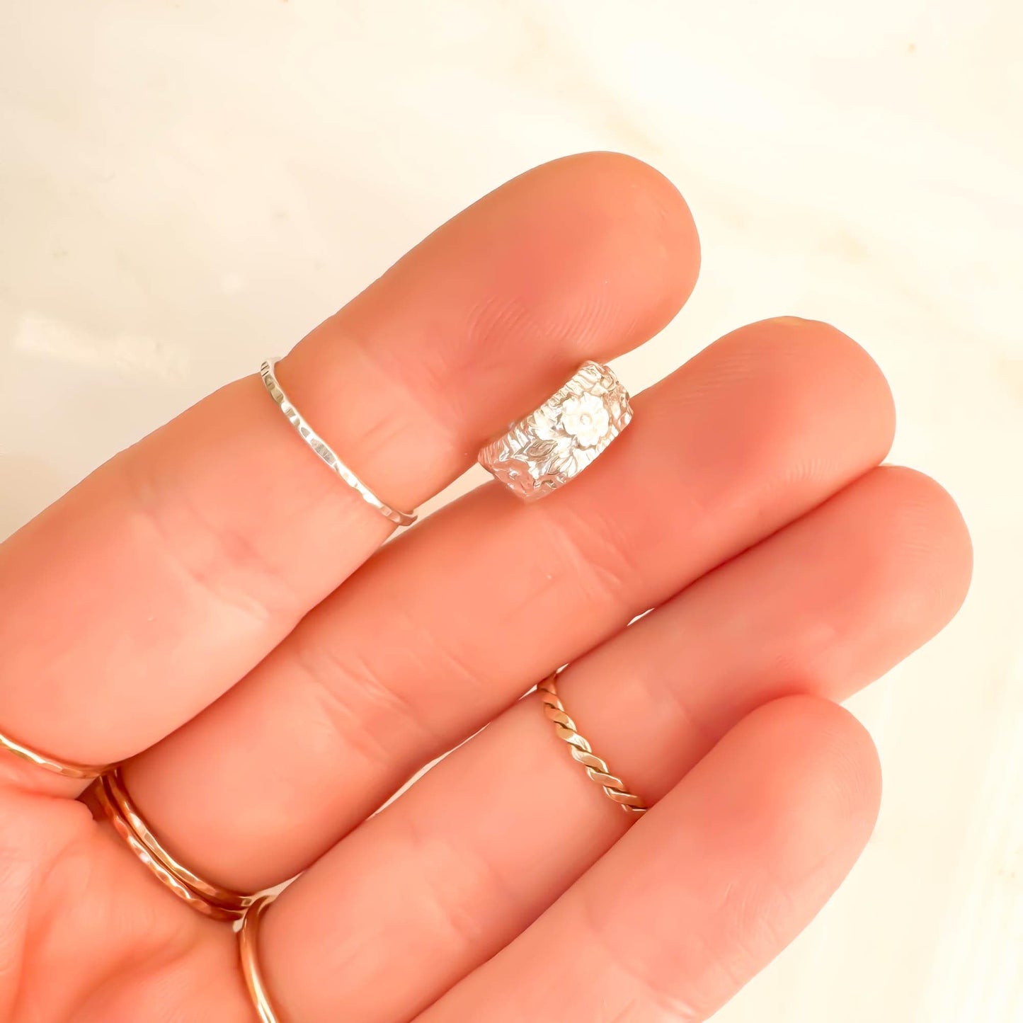 Floral Thick Mini Ear Cuff, Sterling Silver
