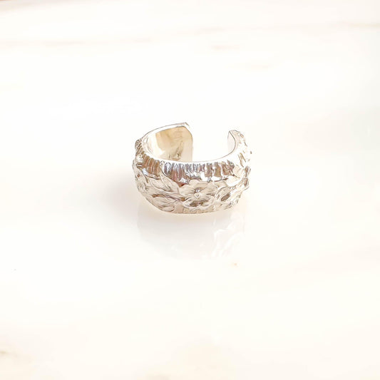 Floral Thick Mini Ear Cuff, Sterling Silver