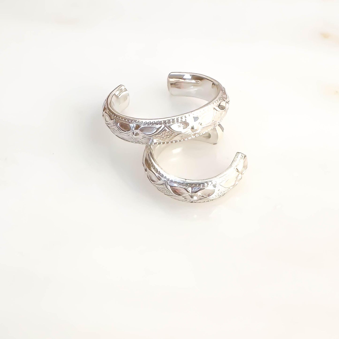 Floral Engraved Conch Ear Cuff, Sterling Silver
