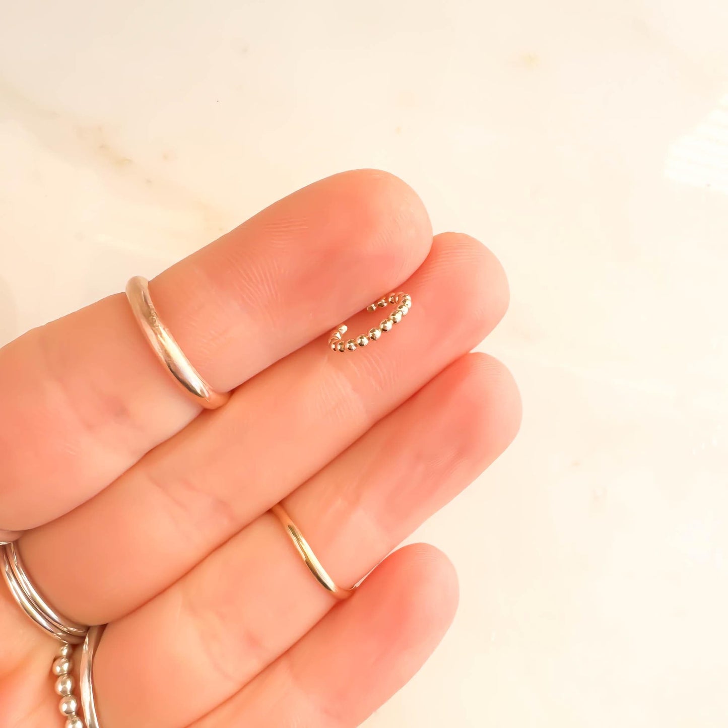 Dainty Mini Bead Ear Cuff, 14K Gold Filled