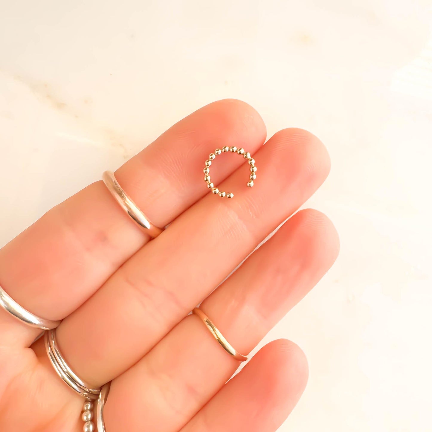 Dainty Mini Bead Ear Cuff, 14K Gold Filled