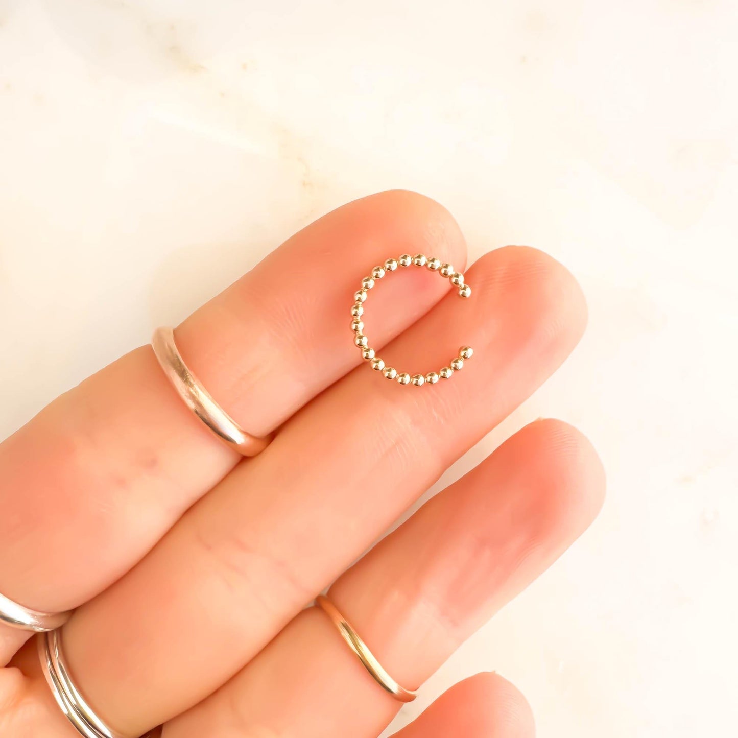 Dainty Bead Conch Ear Cuff, 14K Gold Filled
