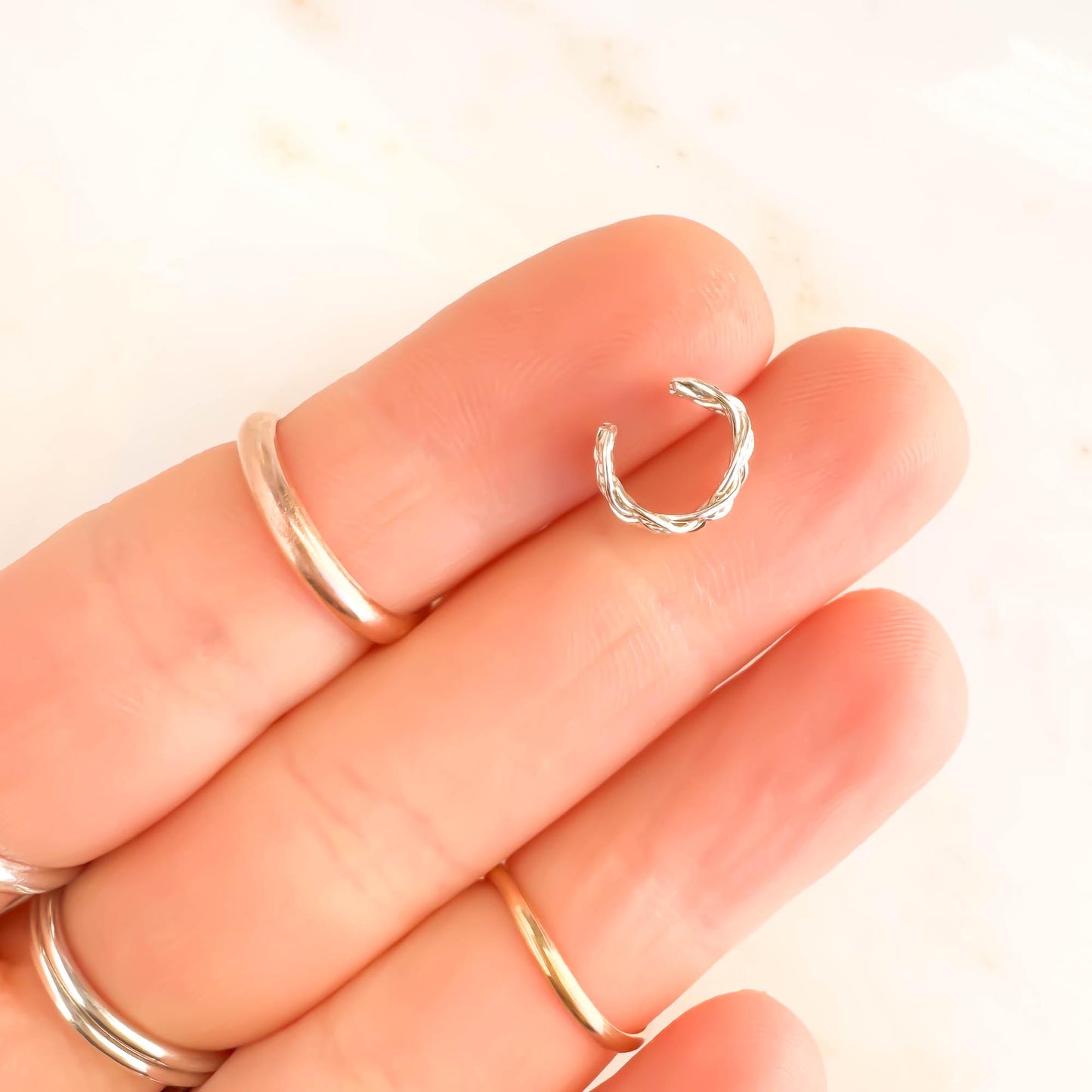 Mini Twist Braid Ear Cuff, Sterling Silver