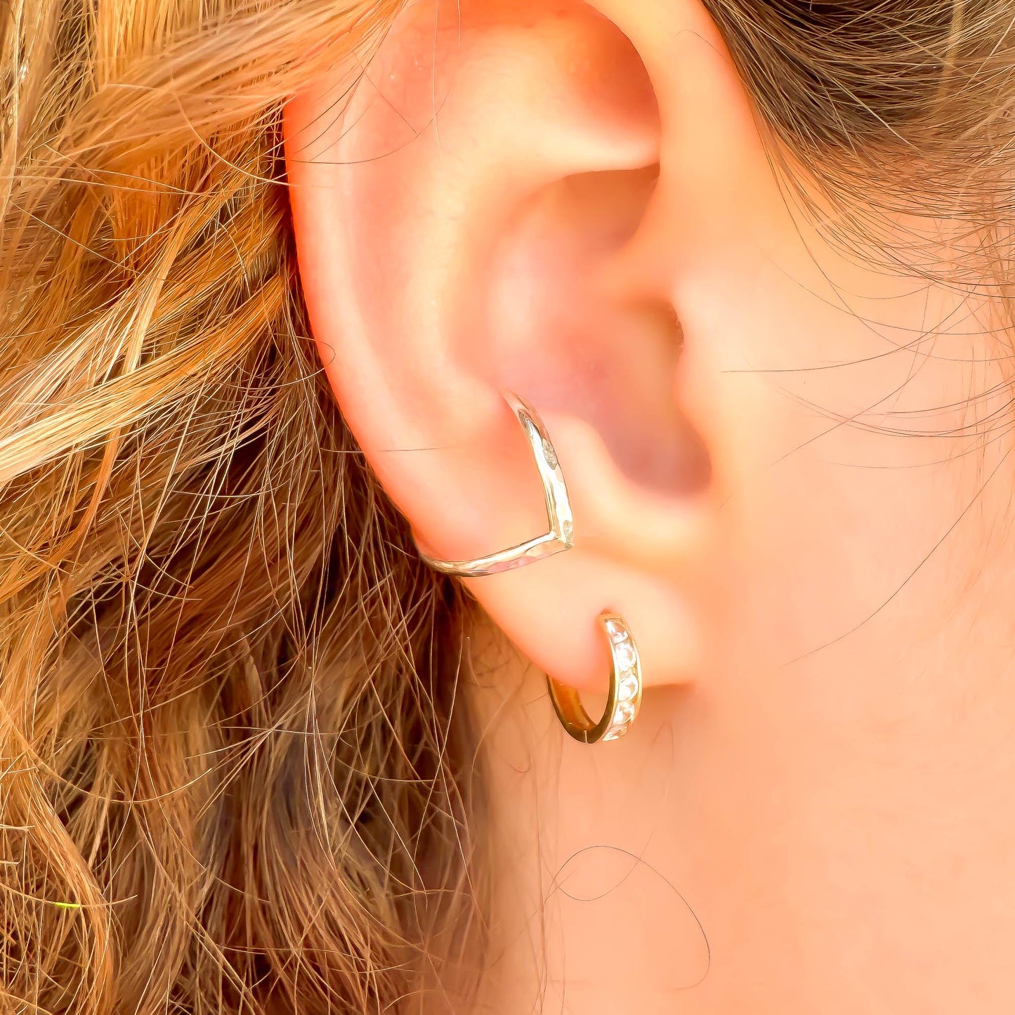 Hammered Chevron Conch Ear Cuff, Sterling Silver