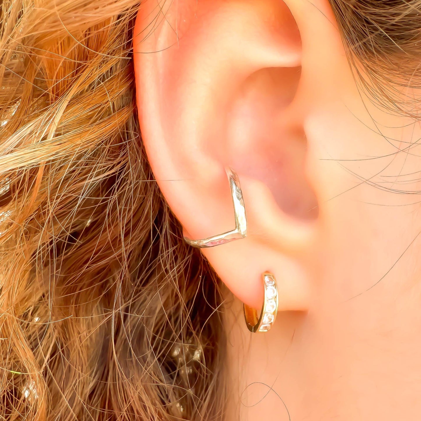 Hammered Chevron Conch Ear Cuff, Sterling Silver
