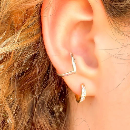 Hammered Chevron Conch Ear Cuff, Sterling Silver