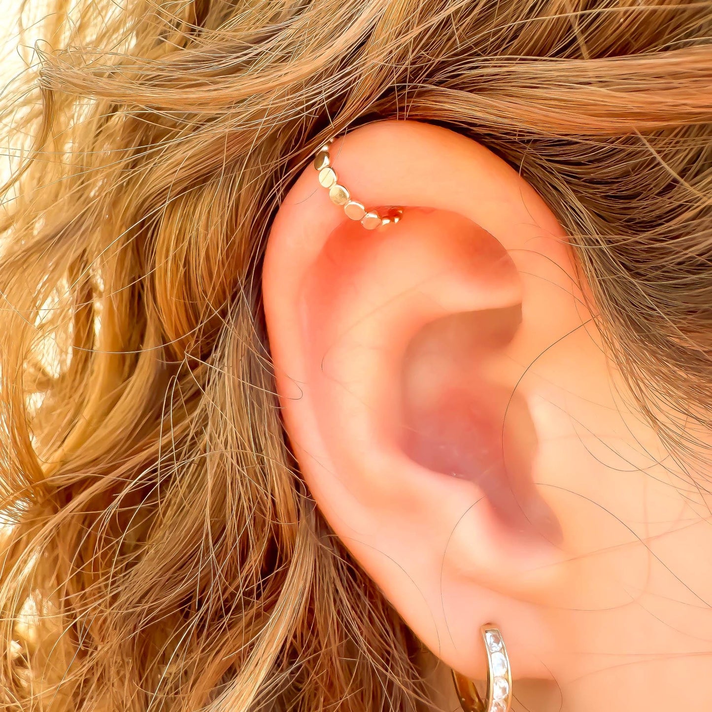 Dainty Flat Mini Bead Ear Cuff, 14K Gold Filled