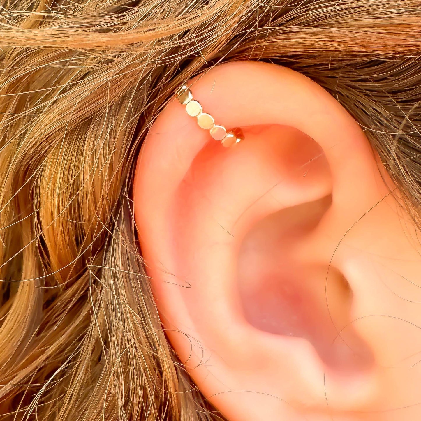 Dainty Flat Mini Bead Ear Cuff, 14K Gold Filled