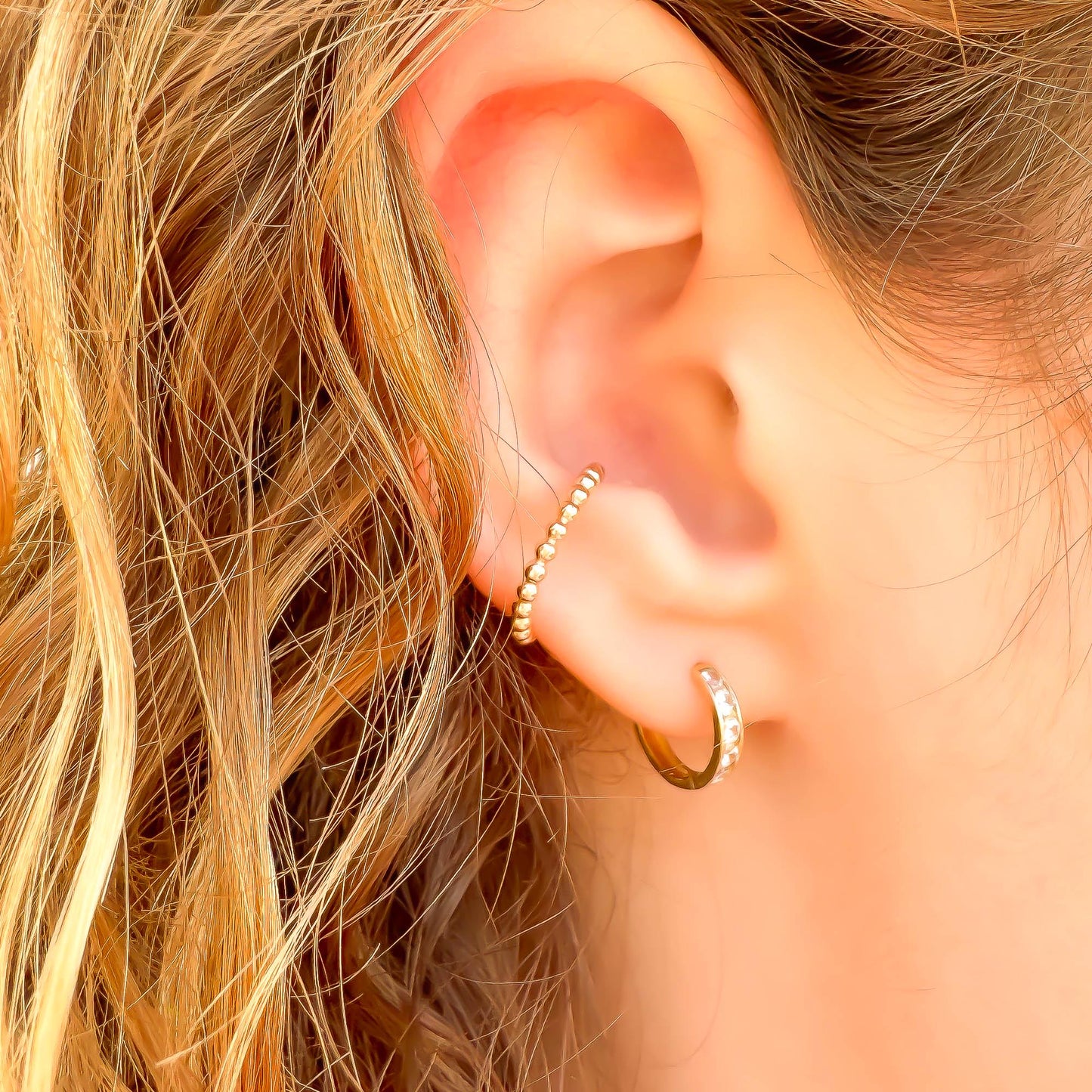 Dainty Bead Conch Ear Cuff, 14K Gold Filled