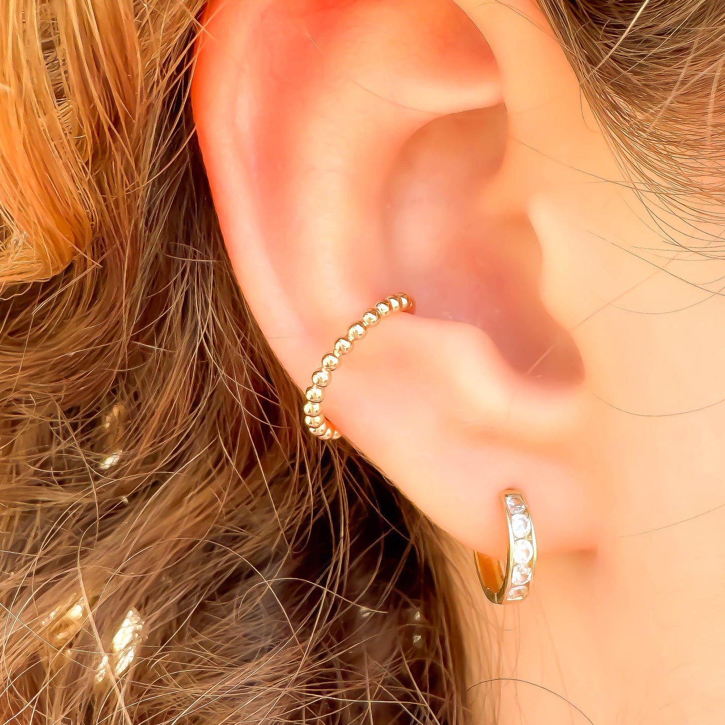 Dainty Bead Conch Ear Cuff, 14K Gold Filled