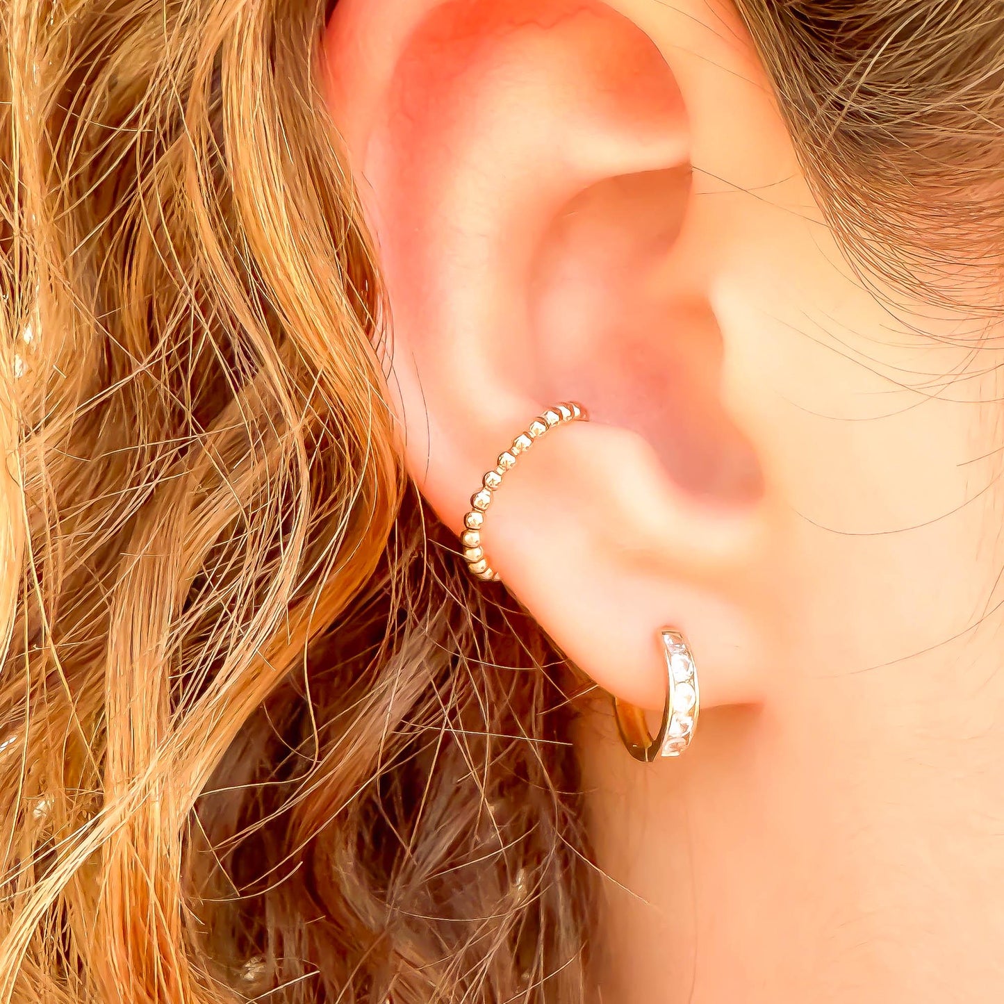 Dainty Bead Conch Ear Cuff, 14K Gold Filled
