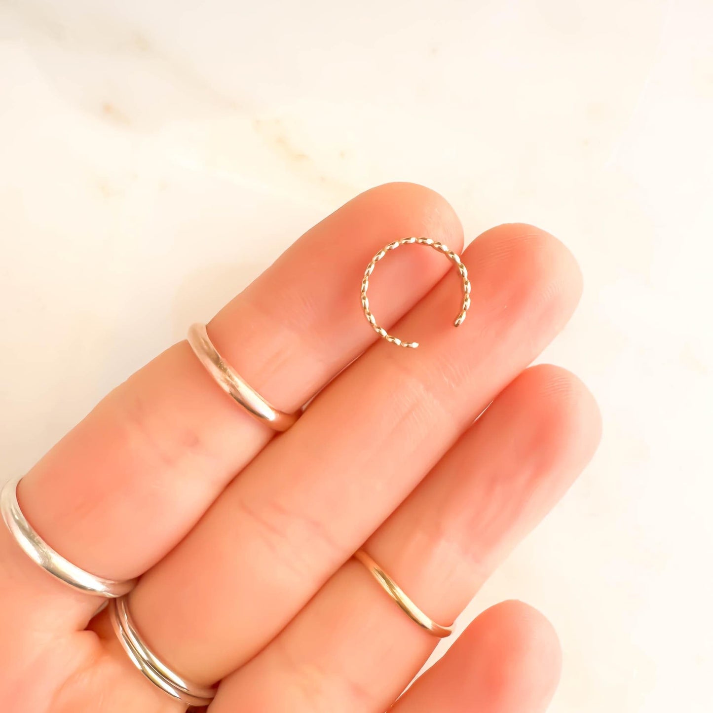 Dainty Flat Bead Conch Ear Cuff, 14K Gold Filled