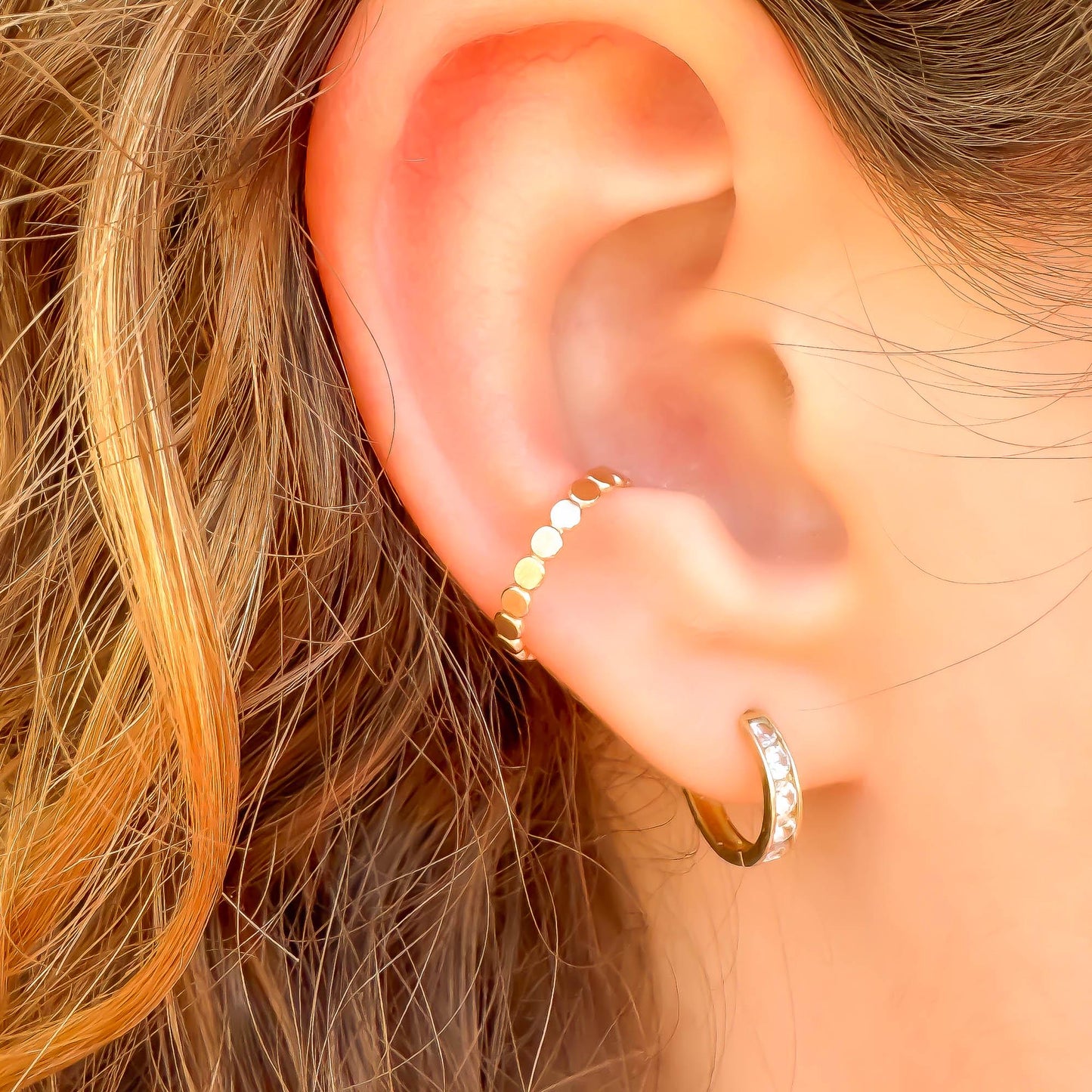 Dainty Flat Bead Conch Ear Cuff, 14K Gold Filled