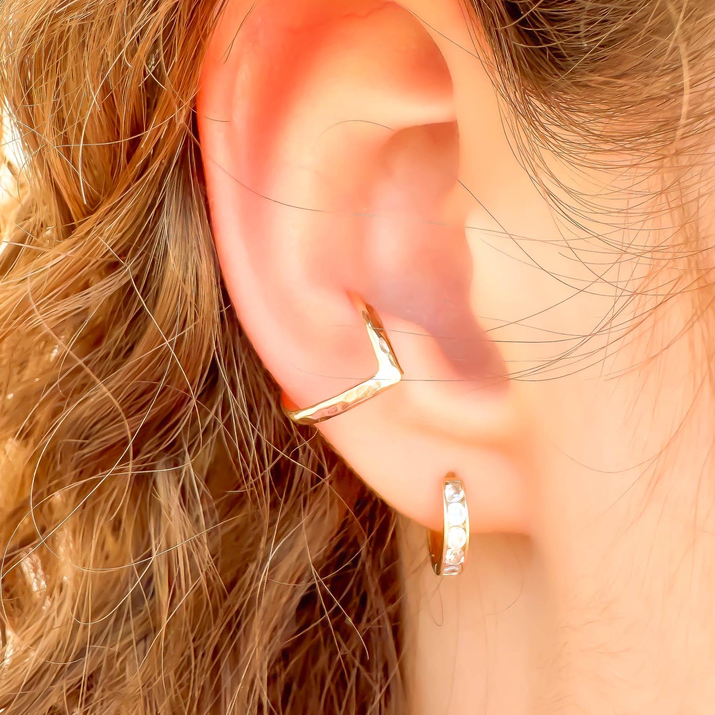 Hammered Chevron Conch Ear Cuff, 14K Gold Filled