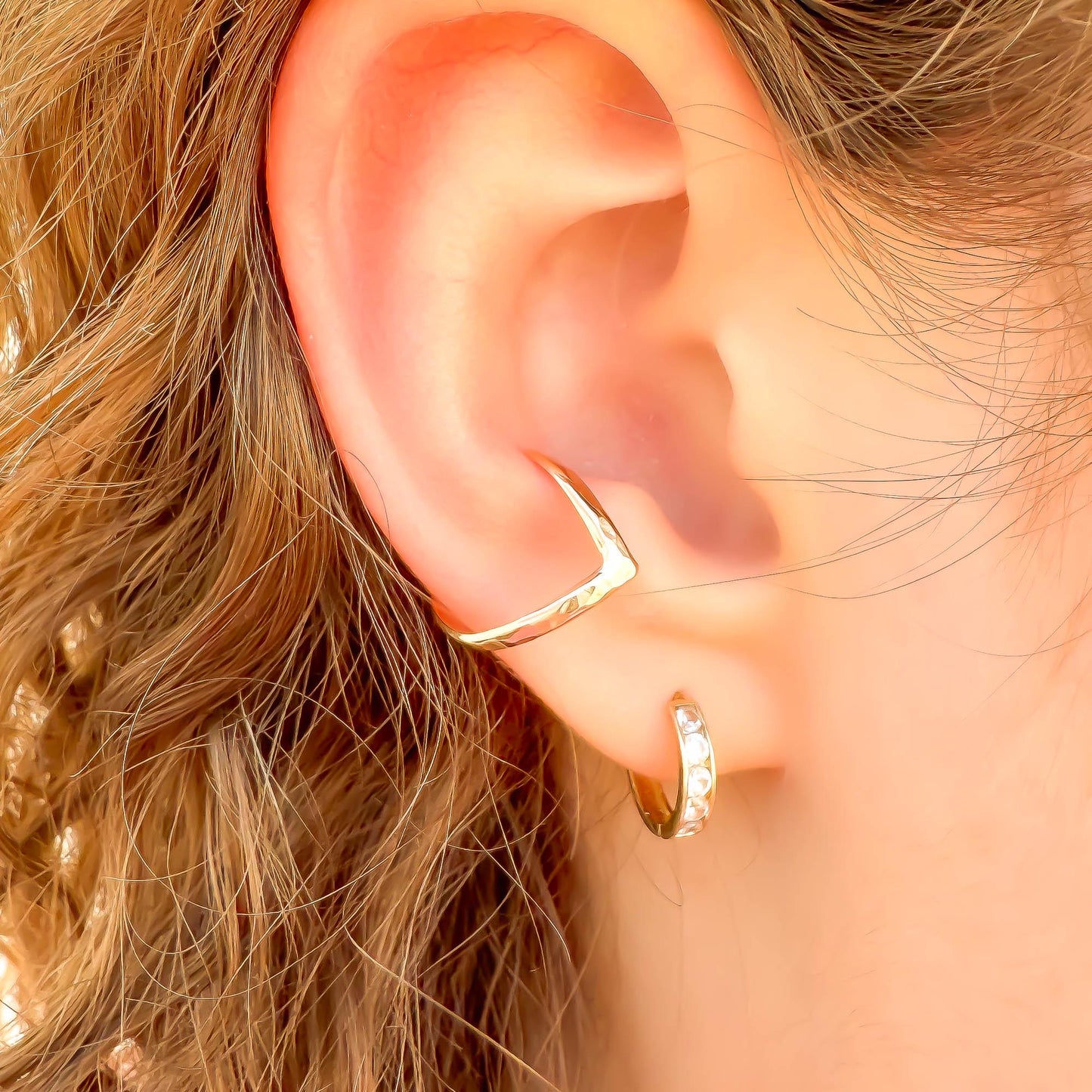 Hammered Chevron Conch Ear Cuff, 14K Gold Filled