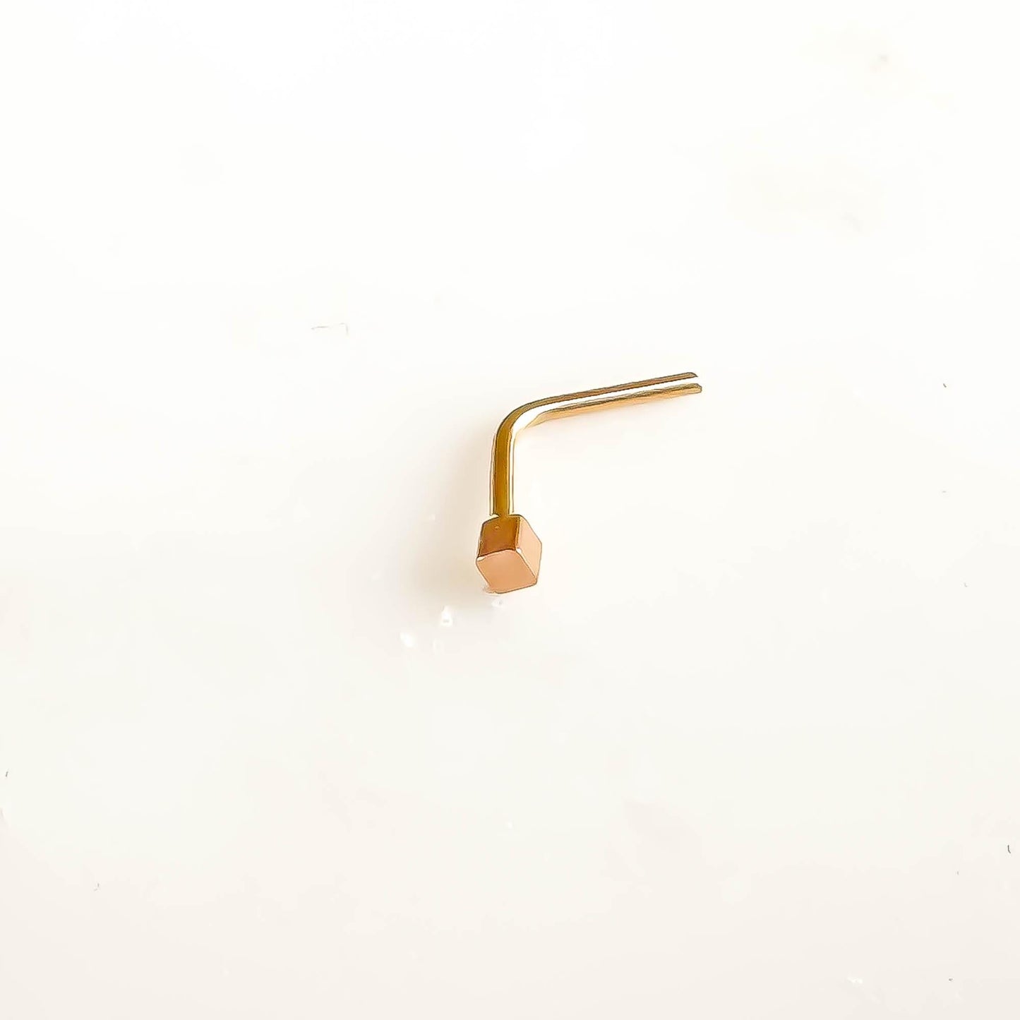 Solid 14K Gold Square Nose Stud, L Bend