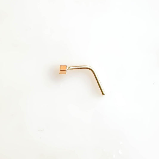 Solid 14K Gold Square Nose Stud, L Bend