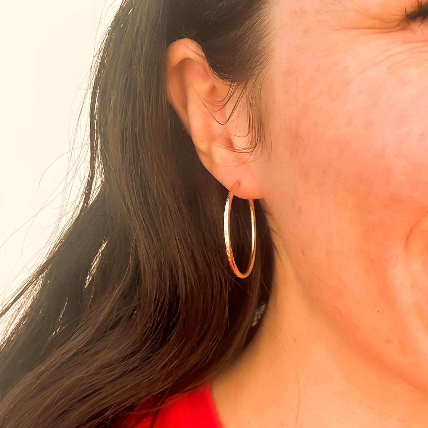 Midsized Hammered Half Hoop Earrings, 14K Gold Filled (1.2 inches)