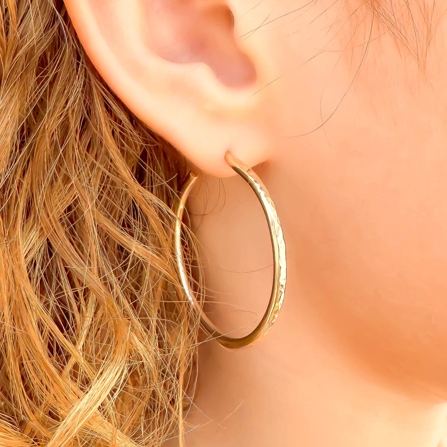 Midsized Hammered Half Hoop Earrings, 14K Gold Filled (1.2 inches)
