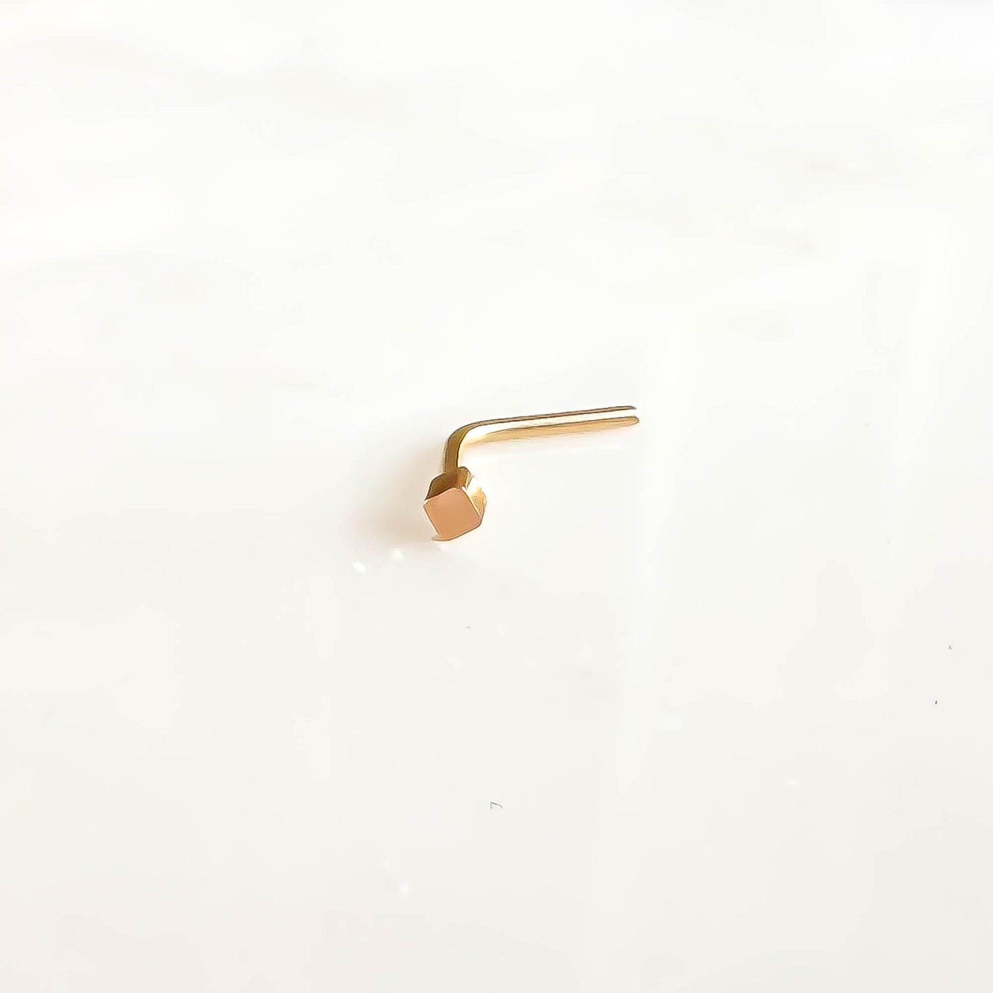 Solid 14K Gold Square Nose Stud, L Bend