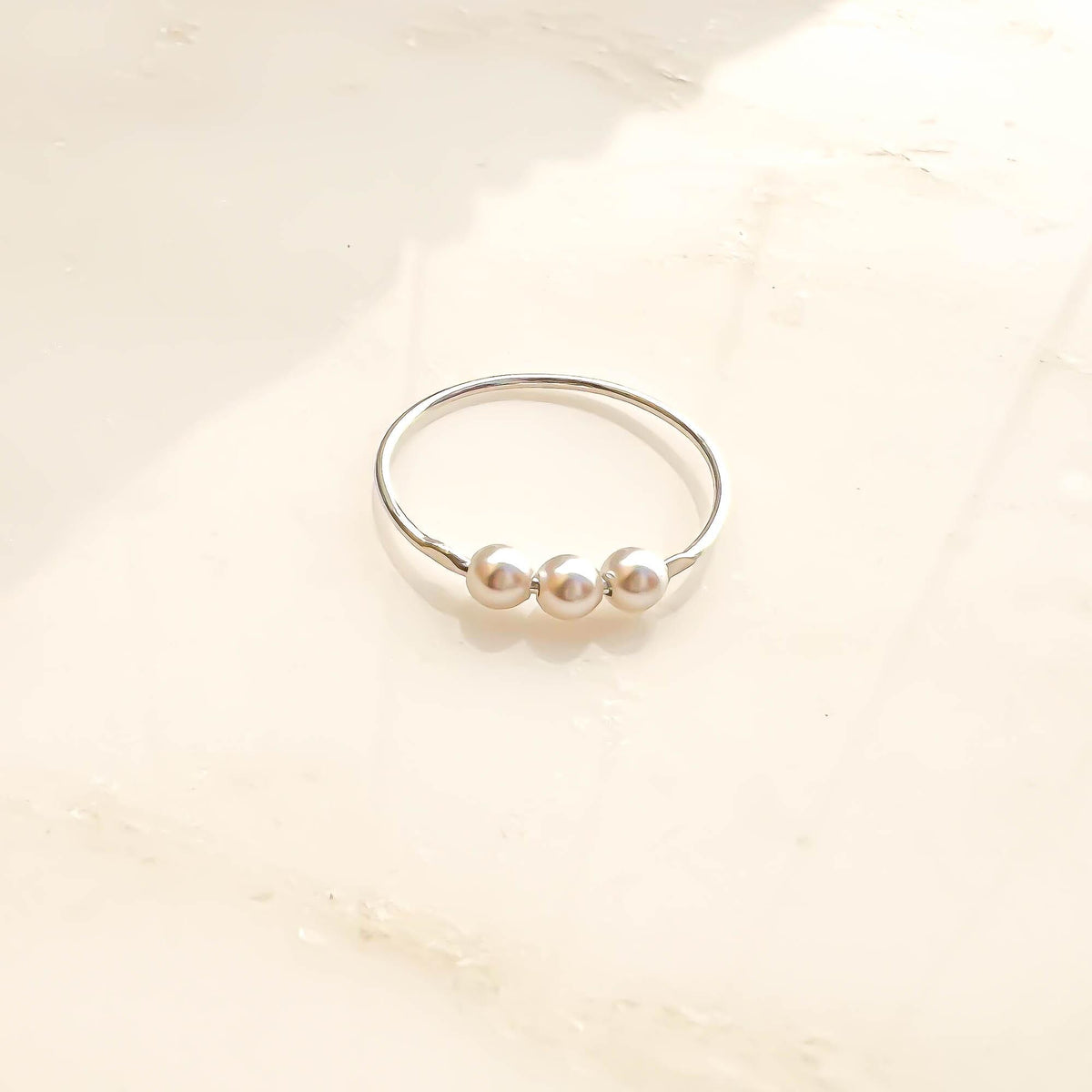 999 Fine Silver Dainty Crystal Pearl Ring