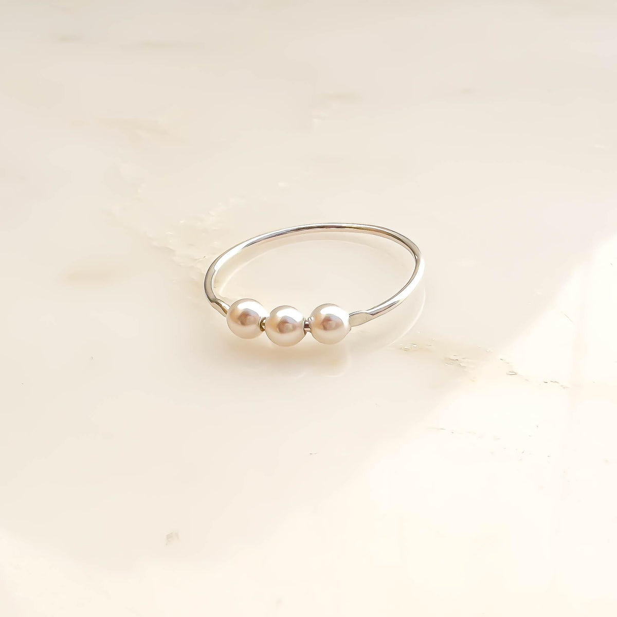 999 Fine Silver Dainty Crystal Pearl Ring