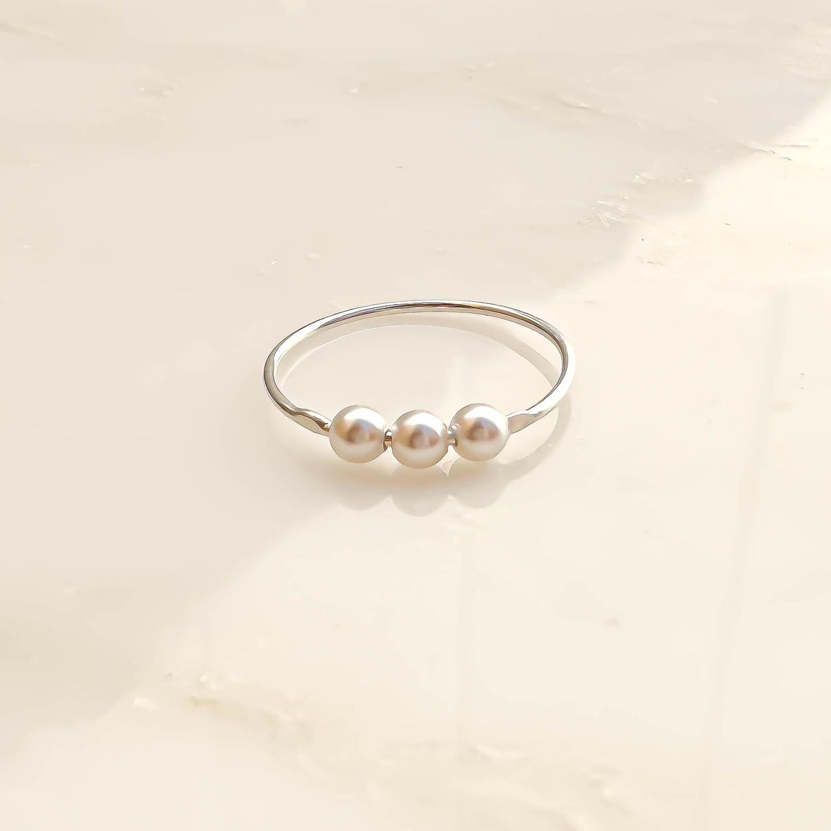 999 Fine Silver Dainty Crystal Pearl Ring