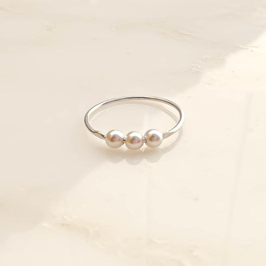 999 Fine Silver Dainty Crystal Pearl Ring
