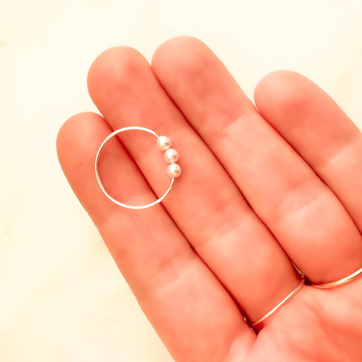 999 Fine Silver Dainty Crystal Pearl Ring