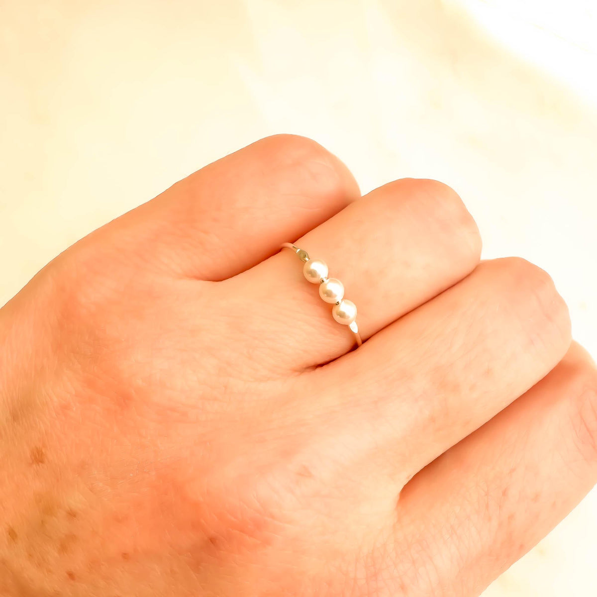 999 Fine Silver Dainty Crystal Pearl Ring