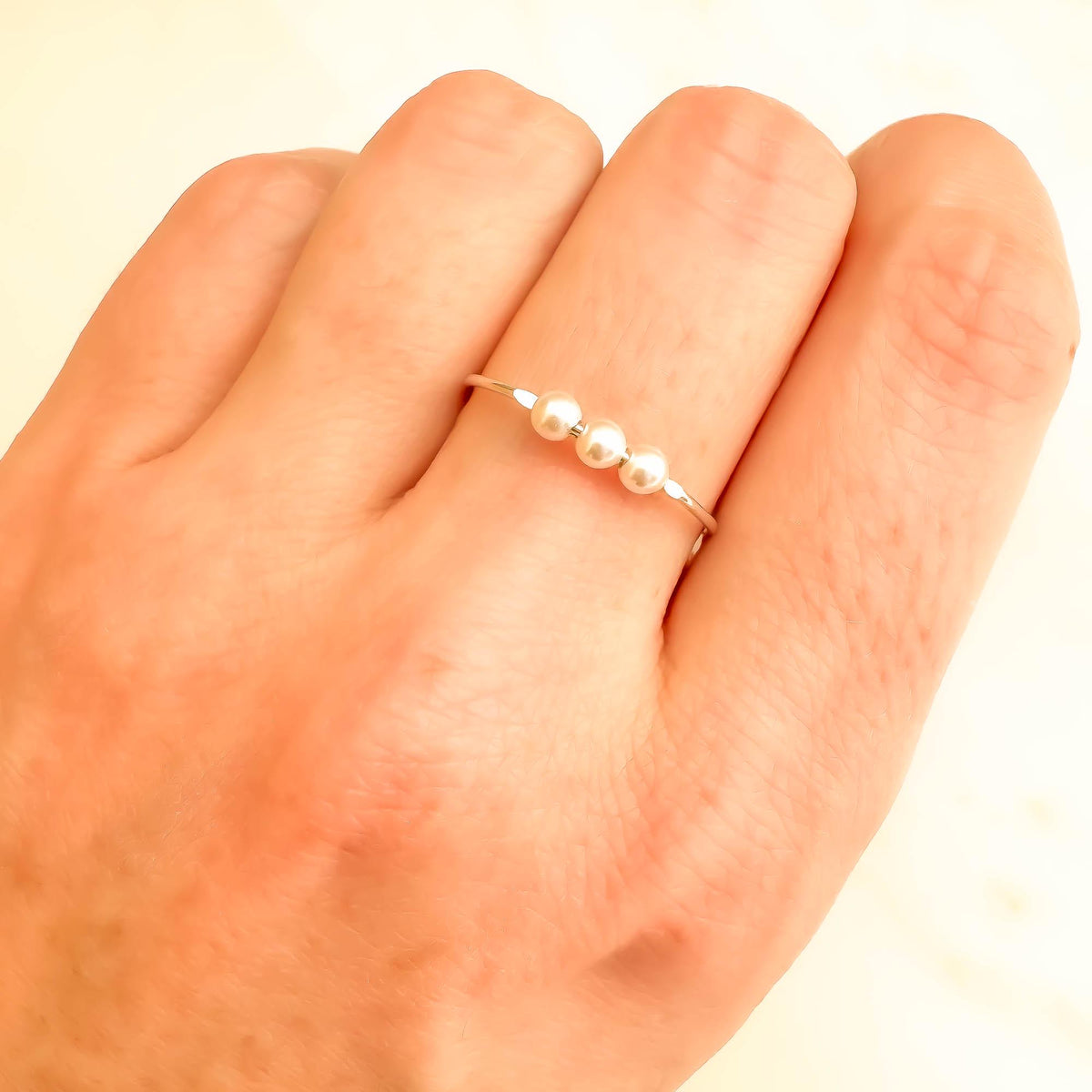 999 Fine Silver Dainty Crystal Pearl Ring