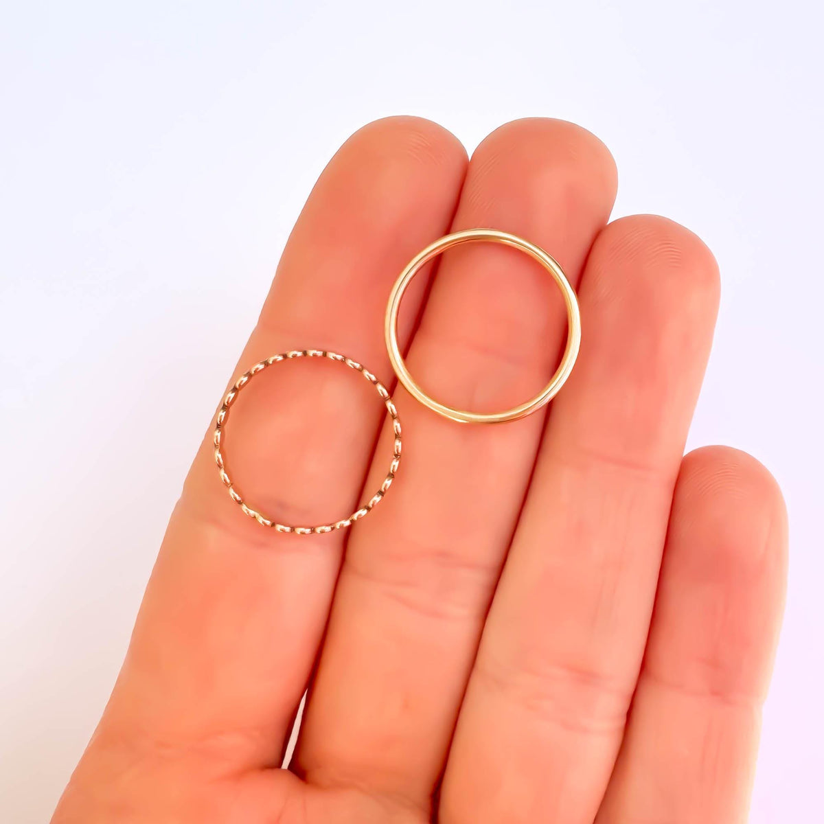 Flat Bead or Round Dainty Ring Set, 14K Gold Filled