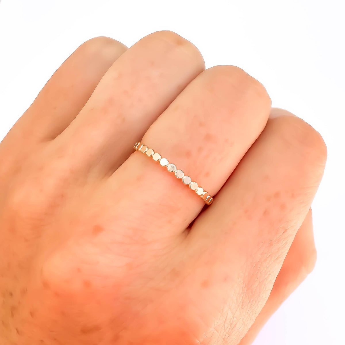 Flat Bead or Round Dainty Ring Set, 14K Gold Filled