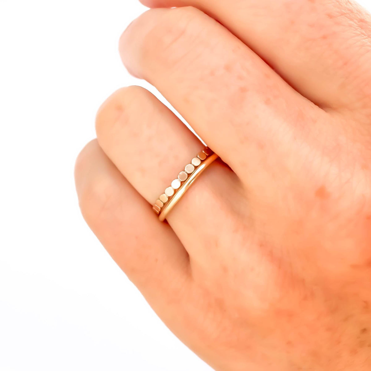 Flat Bead or Round Dainty Ring Set, 14K Gold Filled