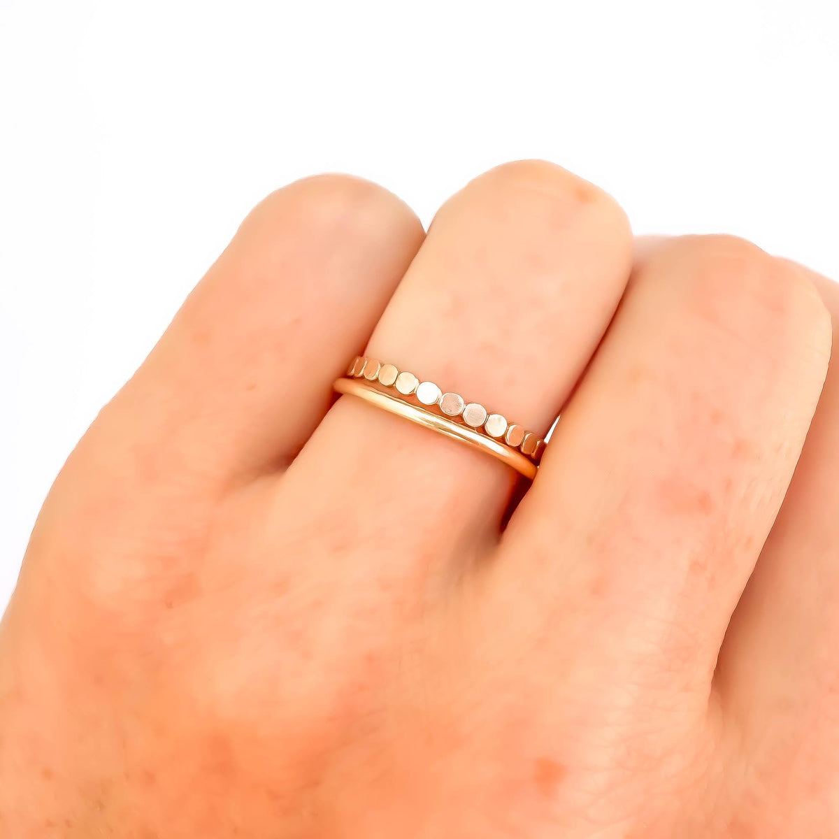 Flat Bead or Round Dainty Ring Set, 14K Gold Filled
