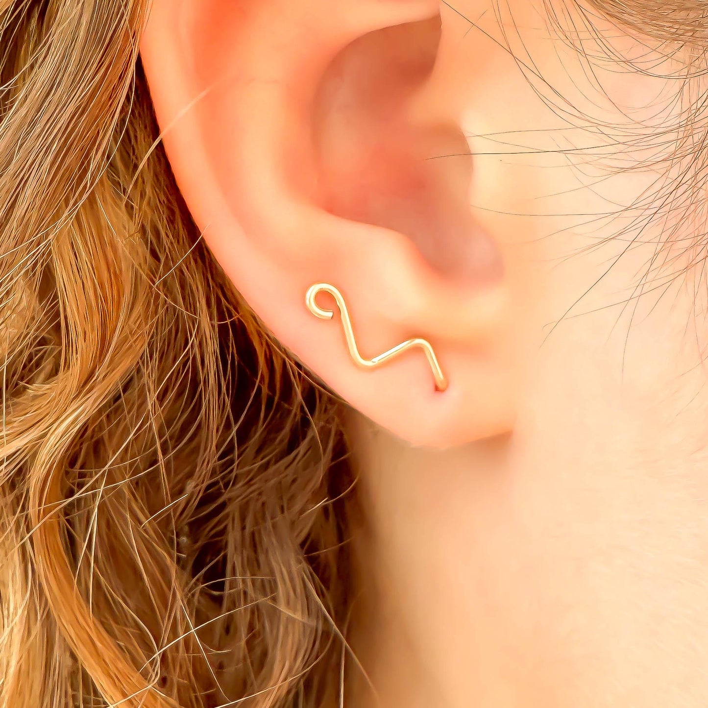 Curl Mini Ear Climber Earrings, 14K Gold Filled