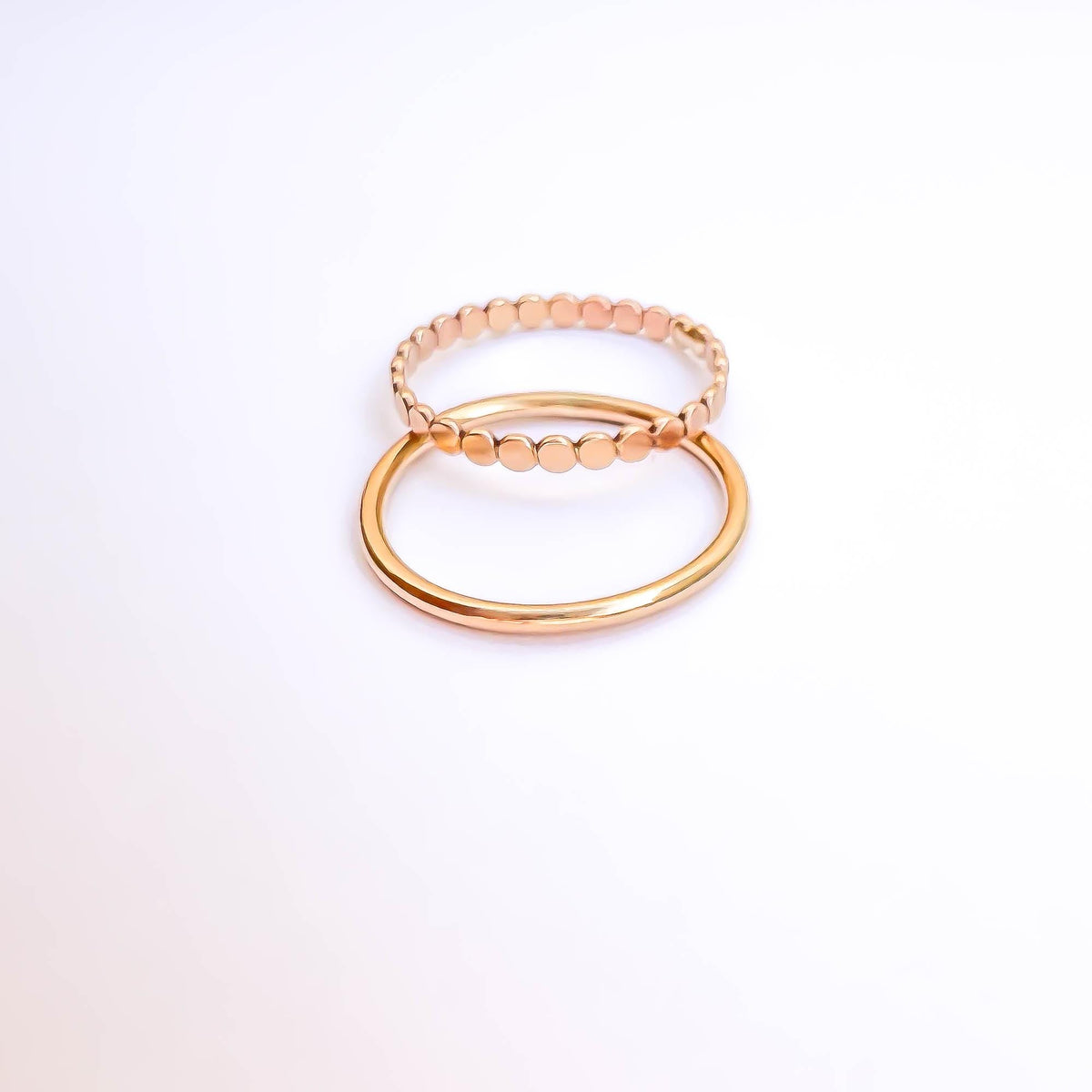 Flat Bead or Round Dainty Ring Set, 14K Gold Filled